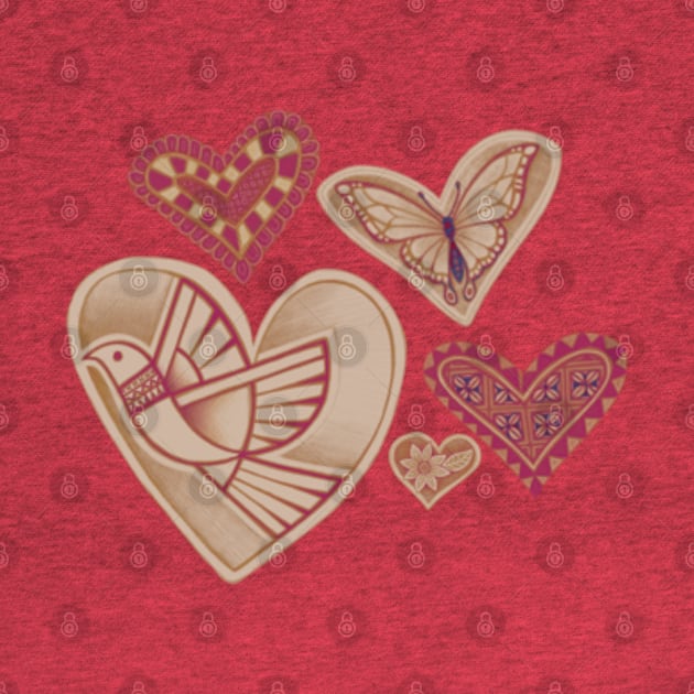 Love makes hearts take flight - magenta by AprilAppleArt